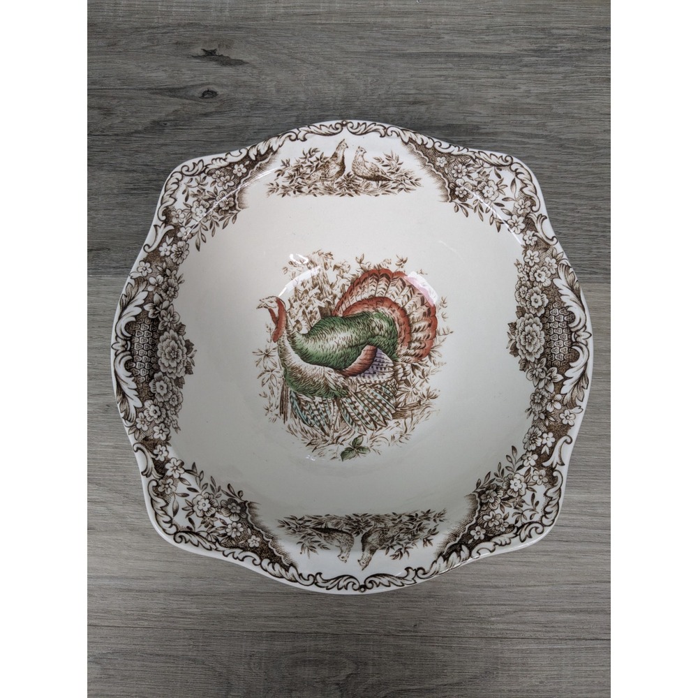 Square Serving Bowl Johnson Brothers 8.5" Brown Turkey Heritage Thanksgiving